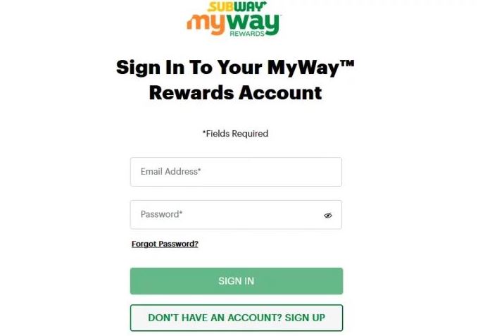 sign in to your subway account
